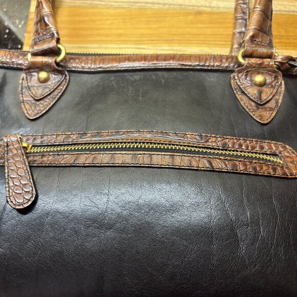 Brahmin Leather Satchel Doctor Style Handbag with Crocodile Embosssed Trim - Picture 15 of 15